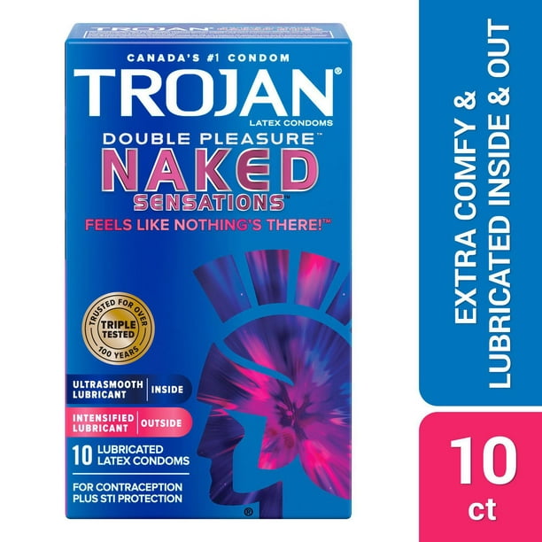Trojan Sensations nues Double Peasure condoms lubrifiés 10 condoms lubrifiés en latex