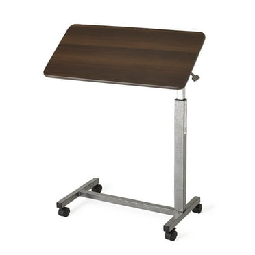 Table de lit Medline à base en H avec plateau inclinable en noyer de 30" x 15"