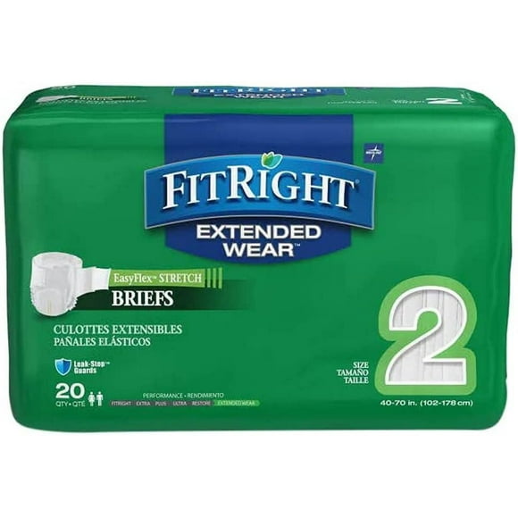 FitRight Stretch Extended Wear Night Briefs, Size 2, For Waist 40"-70", Bag of 20