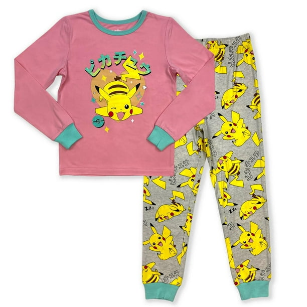 Pokemon Ensemble pyjama fille. Cet ensemble pyjama pour fille comprend une  chemise à col rond à manches longues et un pantalon avec une taille  élastique et 