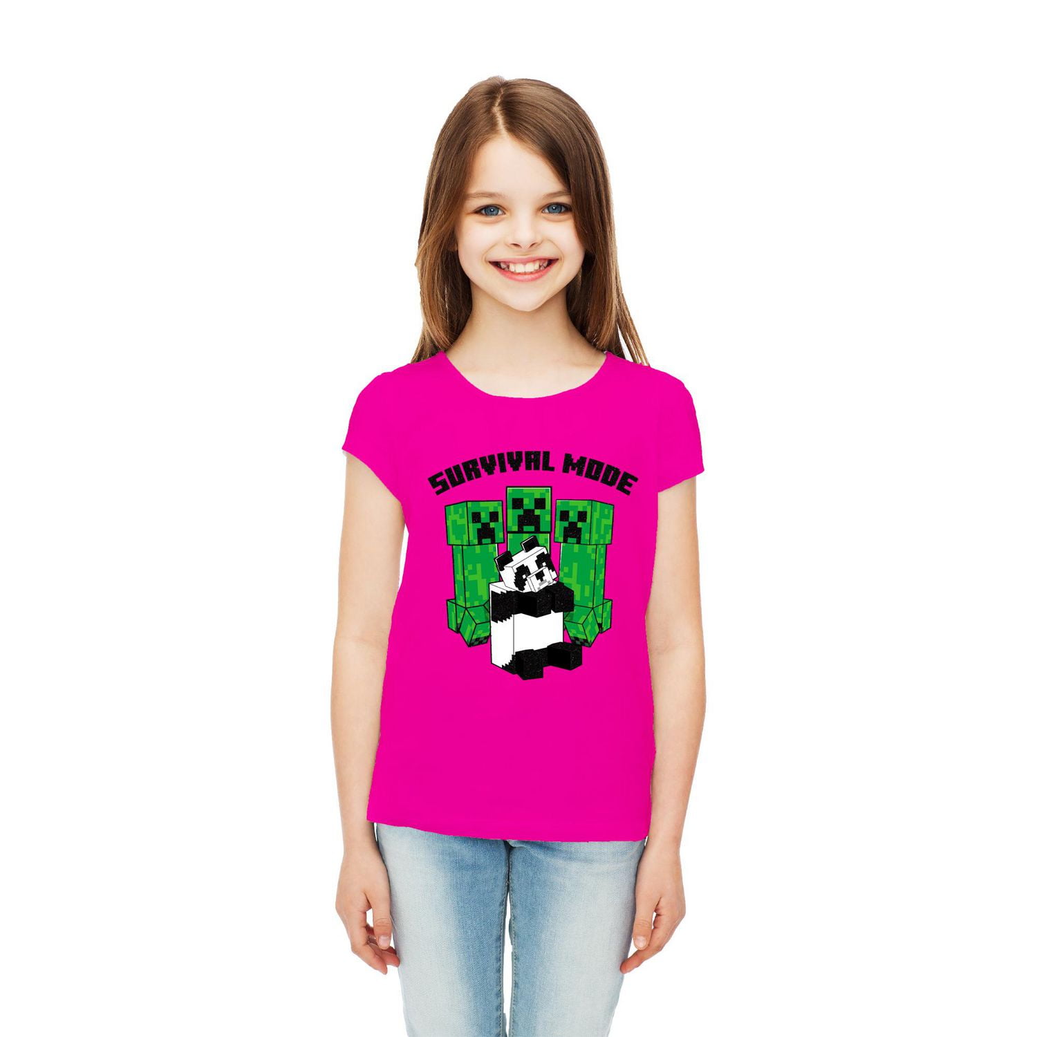 Minecraft Girls Panda Survival Short Sleeve T-Shirt