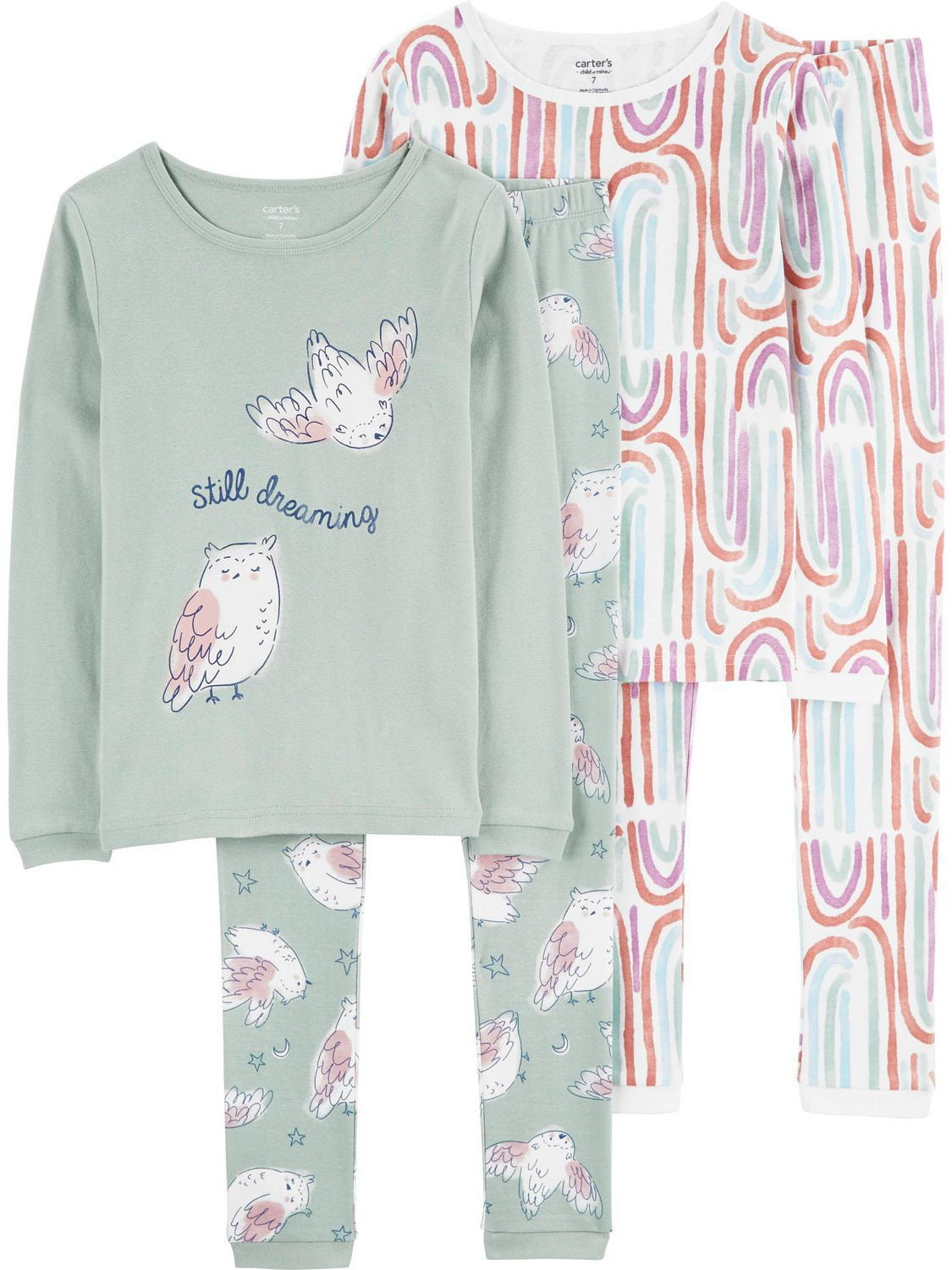 Pyjama 4 pièces pour Coton Fille Carter's Child of Mine – Oiseaux verts