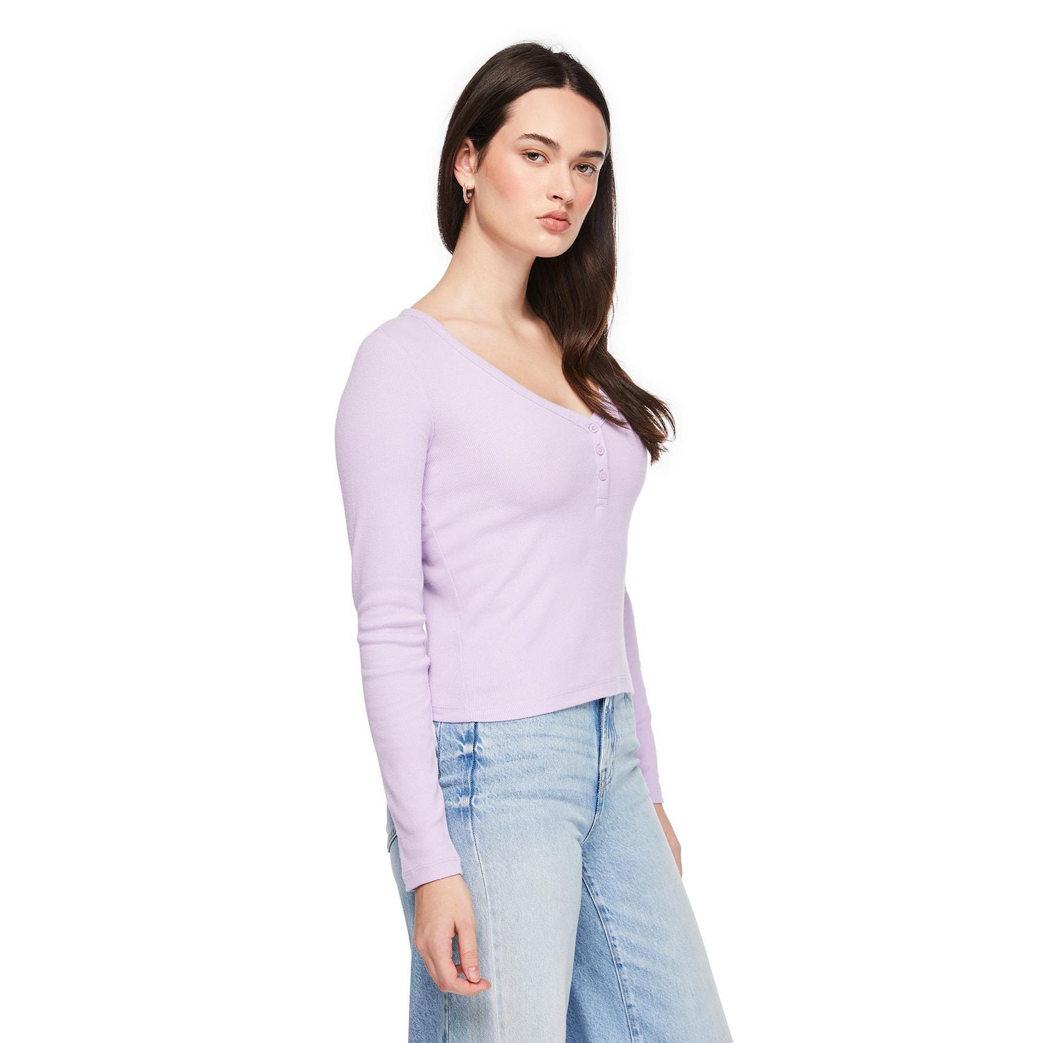 No Boundaries Women's Long-Sleeve Sleep Henley T-Shirt