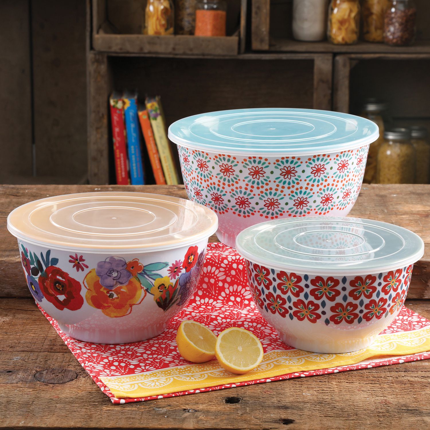 The Pioneer Woman Melamine Mixing Bowl Sets with Lids (Cheerful Rose)