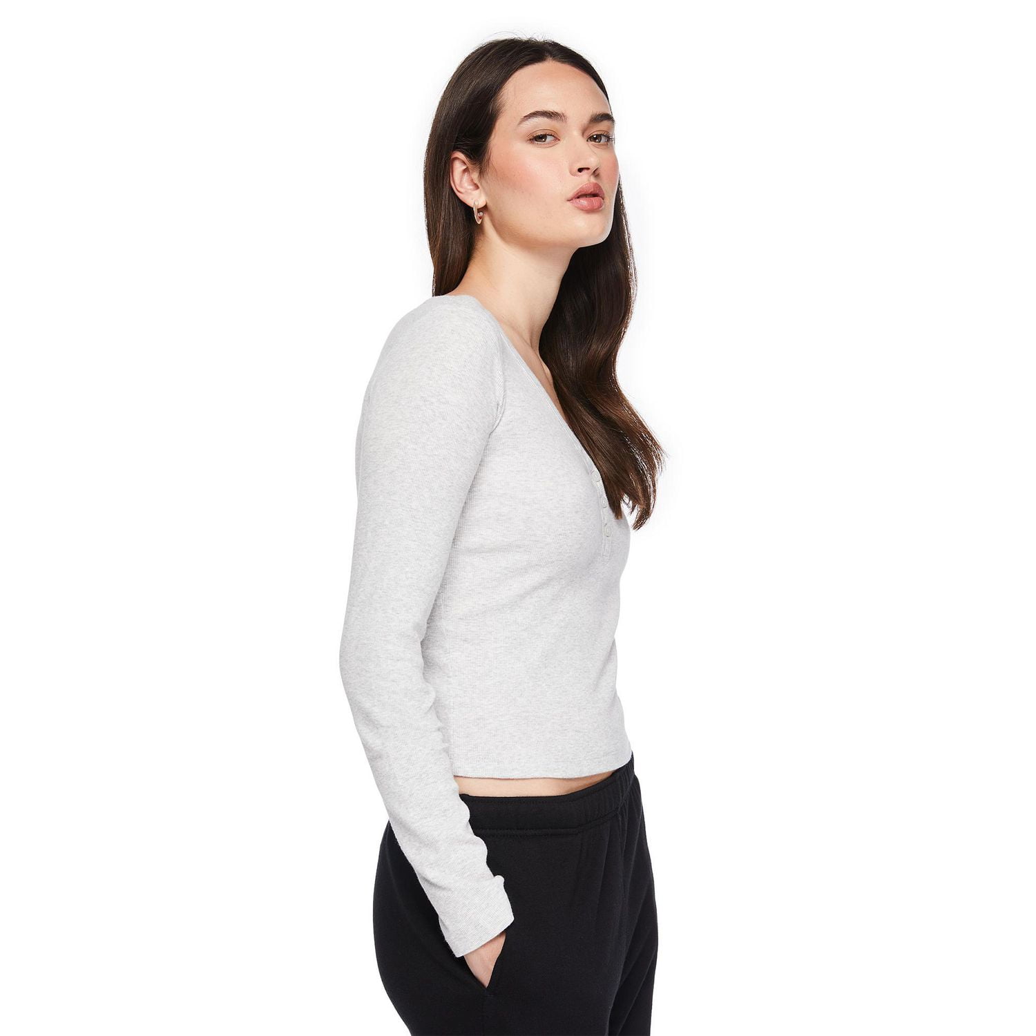 No Boundaries Women's Long-Sleeve Sleep Henley T-Shirt