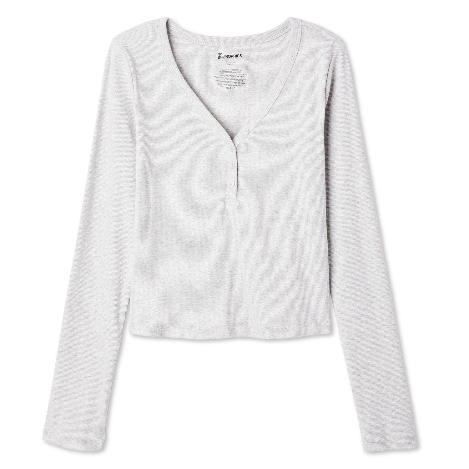 No Boundaries Women's Long-Sleeve Sleep Henley T-Shirt