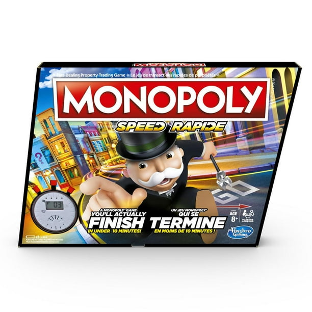 Jeu de plateau Monopoly Rapide, un Monopoly qui se termine en moins de 10 minutes, partie rapide, à partir de 8 ans