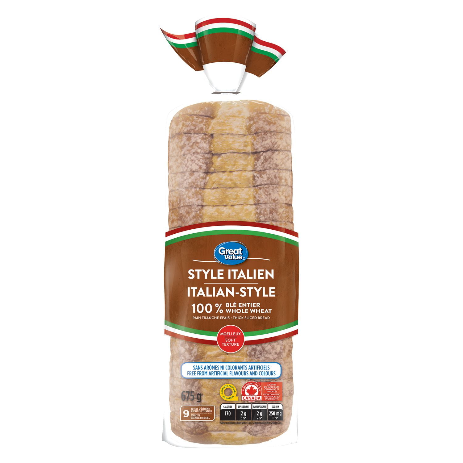 Great Value ItalianStyle 100 Whole Wheat Thick Sliced Bread Walmart