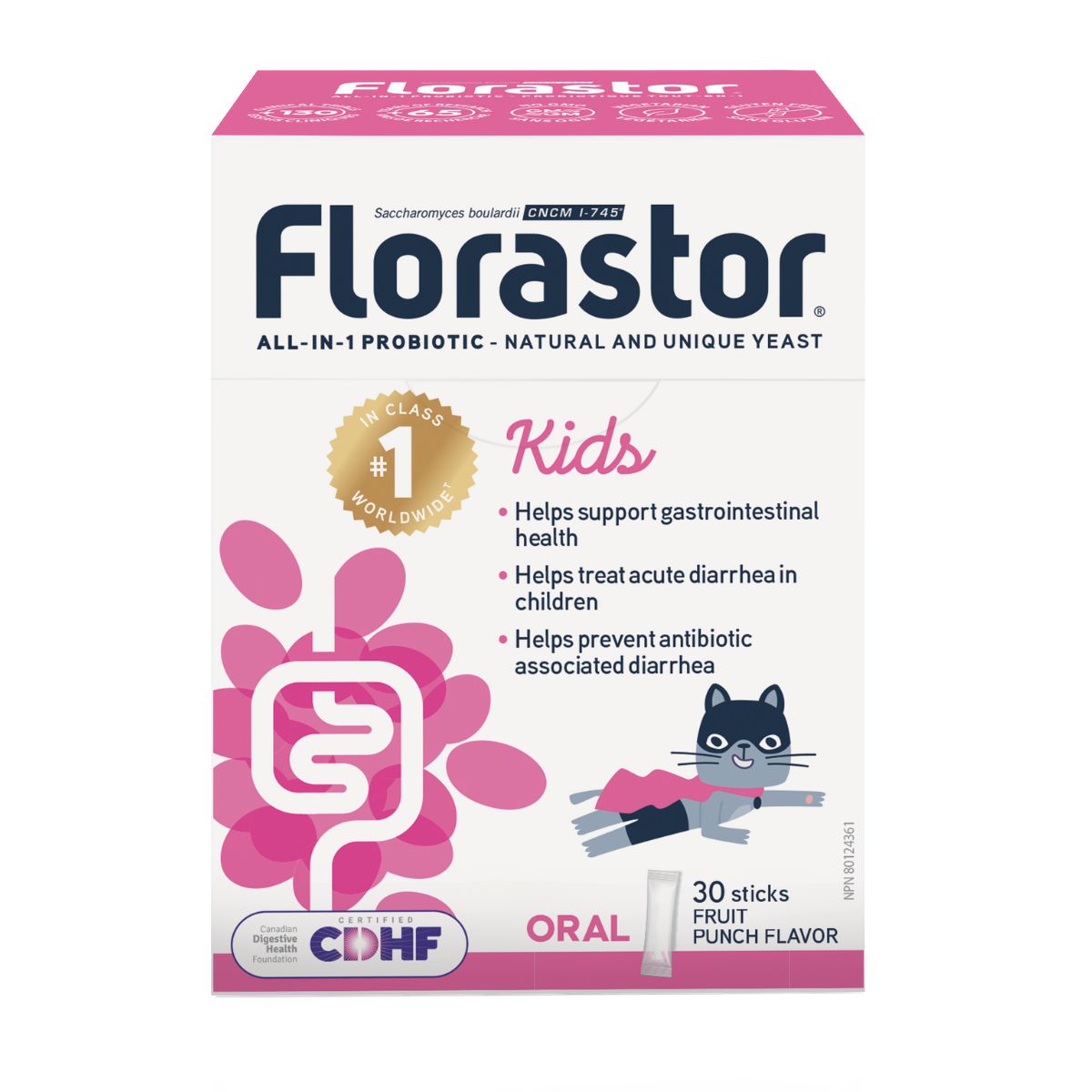 Florastor Kids Probiotic for Digestive Health, Fruit Punch Flavor Powder Sachets, 30 Count, 3 Months+