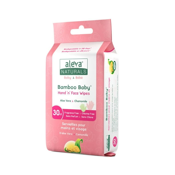 Aleva Naturals Bamboo Baby Hand 'n' Face Wipes - 30 Count, Clean messy hands & face