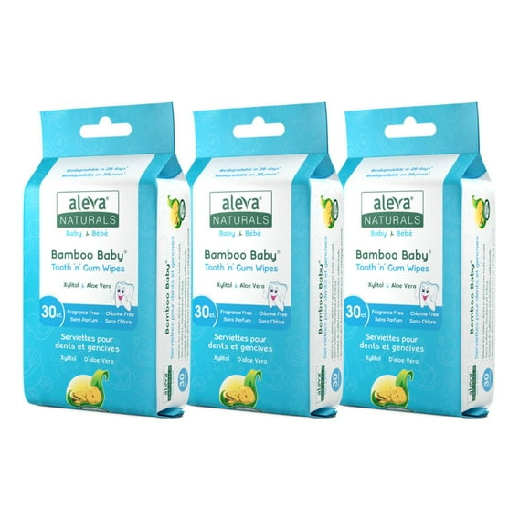 Aleva Naturals Bamboo Baby Tooth 'n' Gum Wipes, Value Packs - 30 Count x 3 (90 Count)