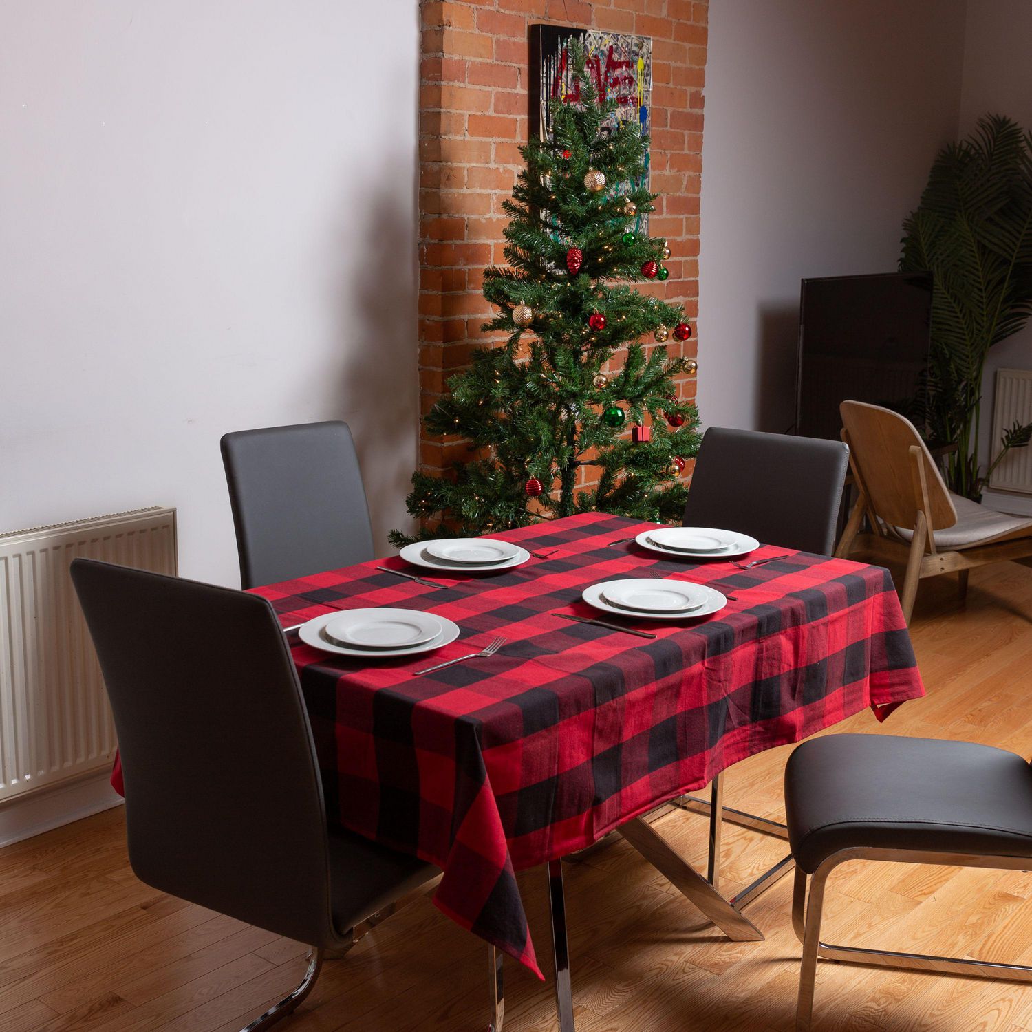 Christmas Rustic Buffalo Plaid Tablecloth 60 Inch x 120 Inch Oblong/Rectangle 100% Cotton Lintex Red and Black Buffalo Holiday Cottage Check Fabric Tablecloth