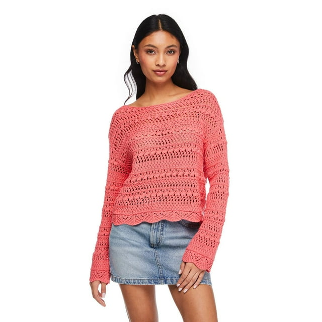 No Boundaries Women's Crochet Sweater