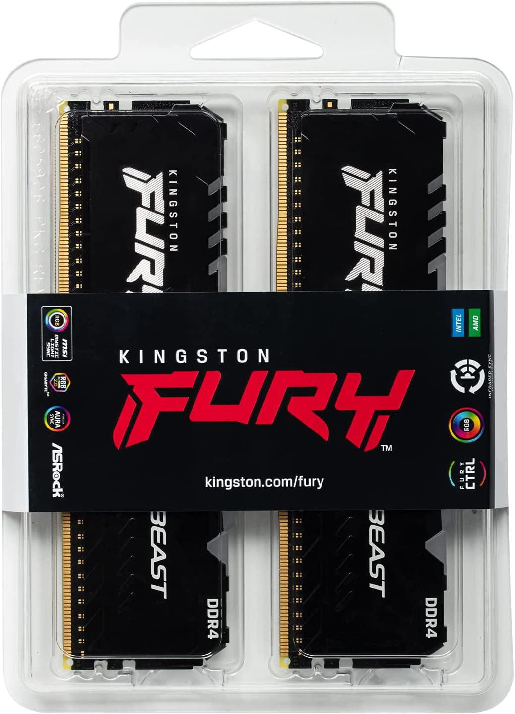 Kingston Fury Beast DDR5 RGB 64GB (2x32GB) 5200MT/s DDR5 CL40 DIMM Desktop  Gaming Memory Kit of 2 (KF552C40BBAK2-64)