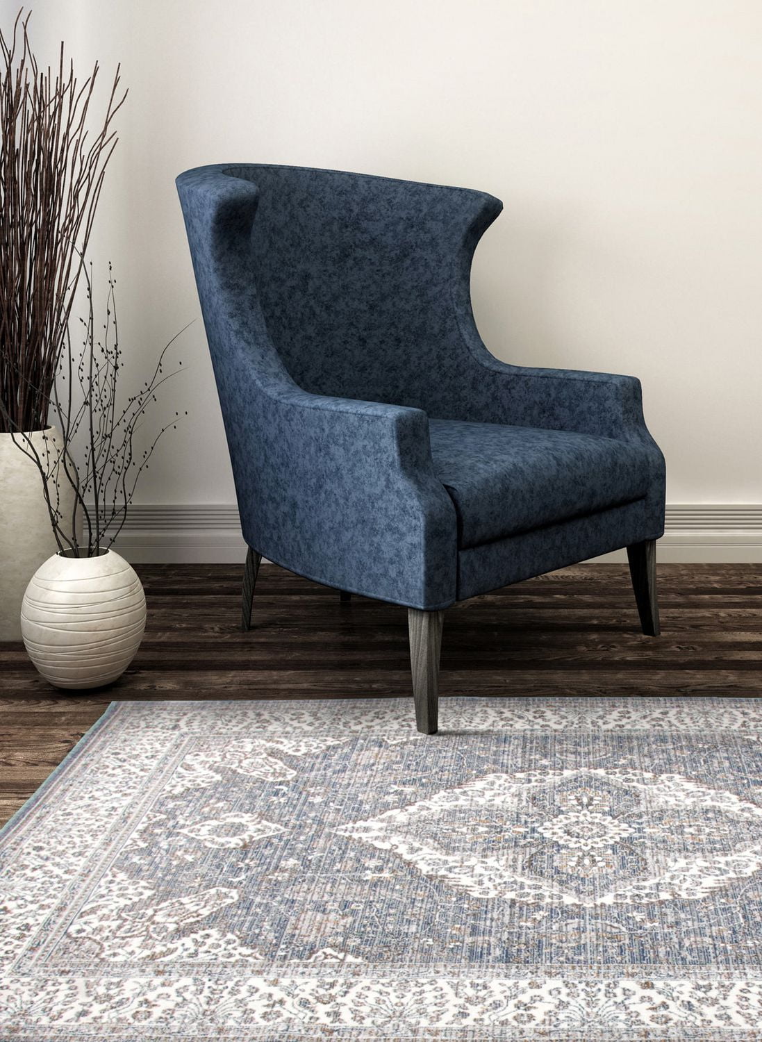 eCarpetGallery Paradis Cream, Navy Blue Viscose Rug 5'3" X 7'7" Walmart Canada