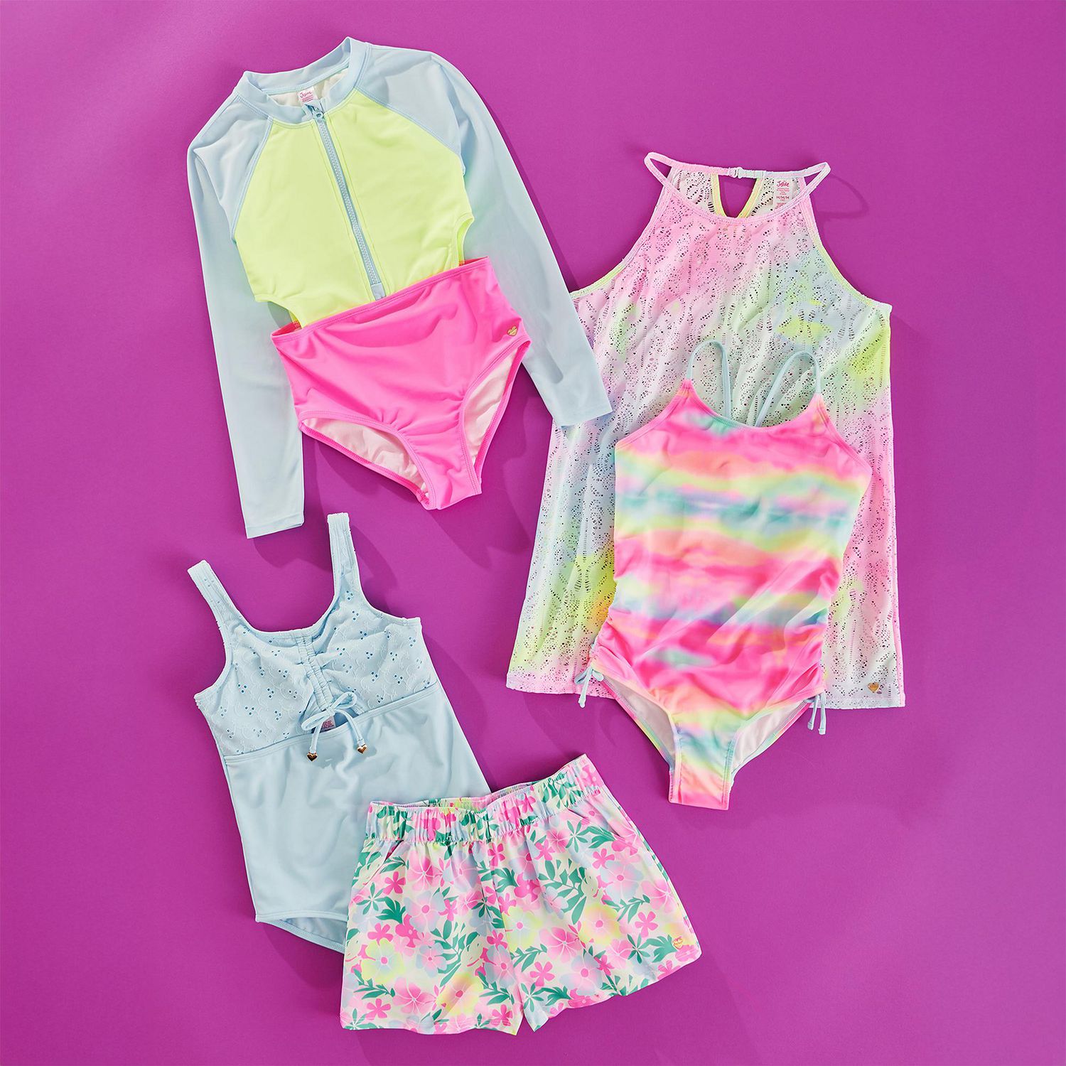 Maillot de bain 1 pièce anti-UV à blocs couleurs Justice pour filles
