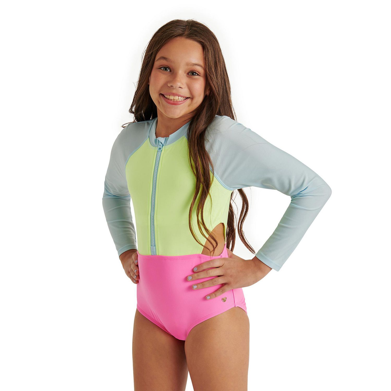 Maillot de bain 1 pièce anti-UV à blocs couleurs Justice pour filles