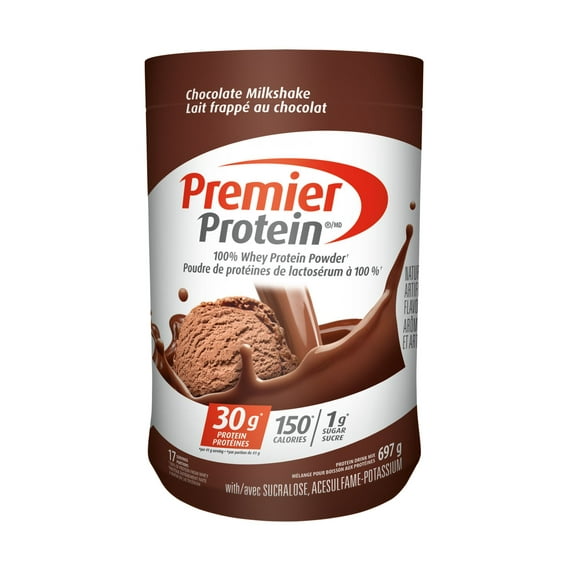 PREMIER PROTEIN CHOCOLATE MILKSHAKE PROTEIN POWDER, 30g protein, 17 servings, 697g