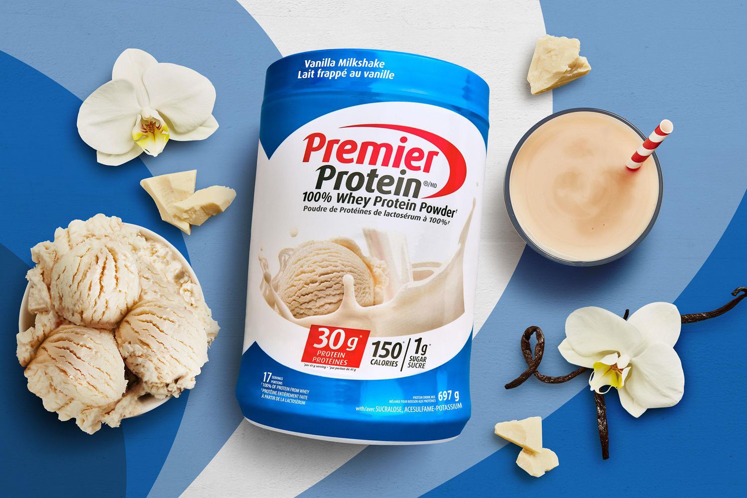 VANILLA MILKSHAKE PROTEIN POWDER, 30g protein, 17 servings, 697g