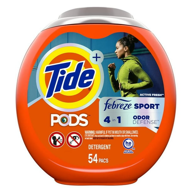 Capsules pour la lessive Tide PODS Plus Febreze Sport Odor Defense, parfum Active Fresh, conçues pour les laveuses HE et ordinaires