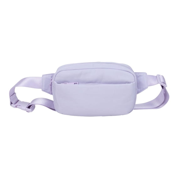 Sac banane athleisure No Boundaries à multiples poches, sangle réglable avec boucle, léger, poches zippées dessus et devant, design compact, couleur Pétale d'orchidée