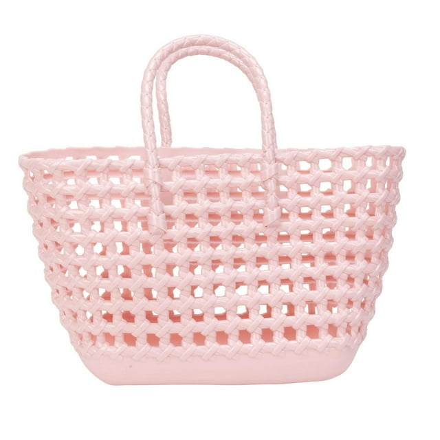 Time & Tru Jelly Tote Bag, Lightweight, Washable, Multi-Purpose Design with Top Handles, Perfect for Outdoor Activities, Pink