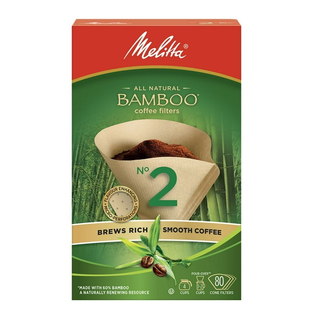 Melitta Filtres à café coniques no 2 en bambou, boîtes de 80 filtres 80 filtres