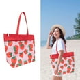 thumbnail image 4 of Time & Tru Beach Tote Bag, Strawberry Print Design, Large Zipper Top Opening with Inner and Front Pockets, Washable Reusable Design with Shoulder Straps, 4 of 7