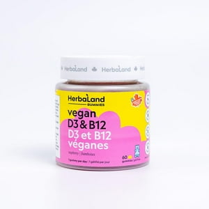 Herbaland Vegan D3 & B12 Gummies, 1000 IU | 850 mcg, 60 Count