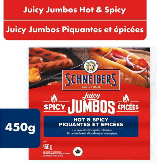 Schneiders Juicy Jumbos Hot & Spicy Hot Dogs, 450 g
