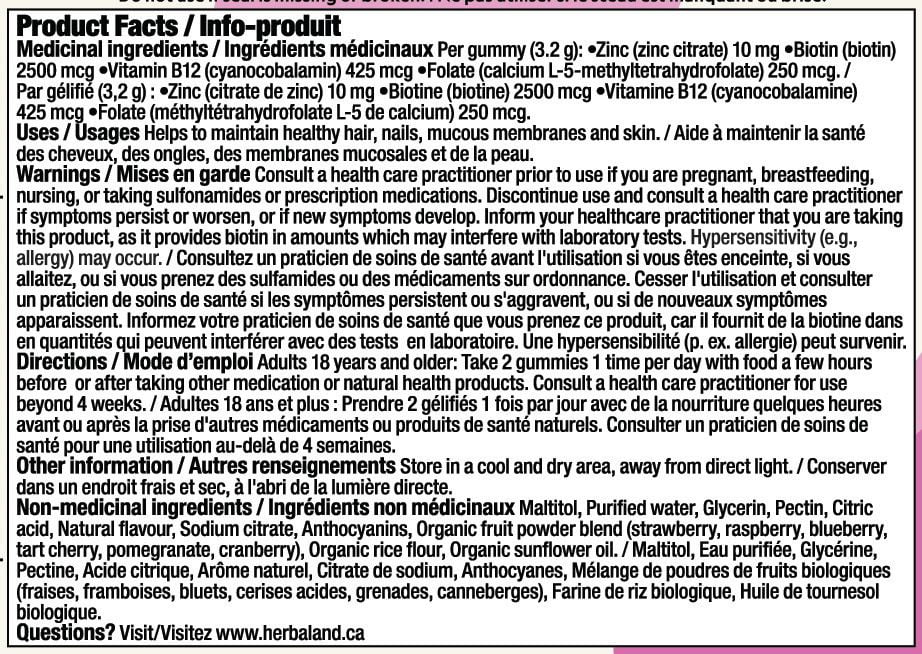 Herbaland Biotin Beauty Gummies, 2500 mcg, 60 Count