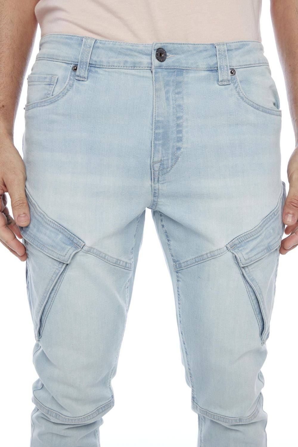 Jeaniologie ™Straight Fit Cargo Jeans - Blue Bleach
