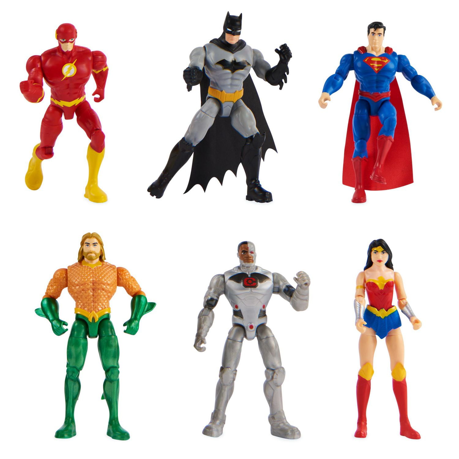 DC Comics, Justice League 6-Pack, 4-inch Action Figures, The Flash,  Superman, Aquaman, Cyborg, Batman, Wonder Woman