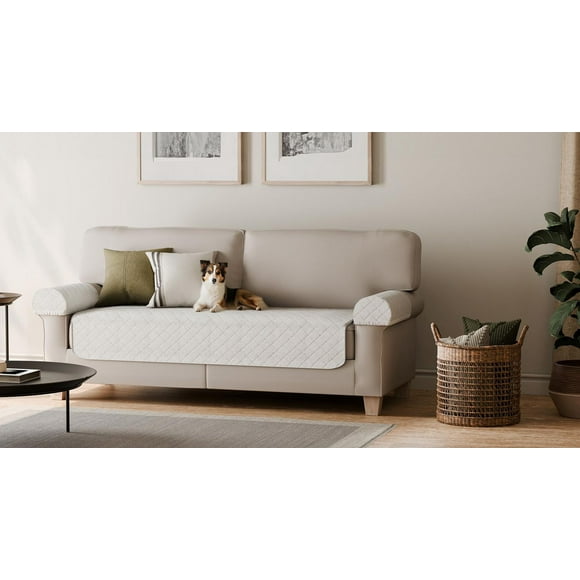 SmartFit Waterproof Faux Sherpa Fabric Sofa Furniture Cover, 3-Piece, Cream, Fabric slipcover