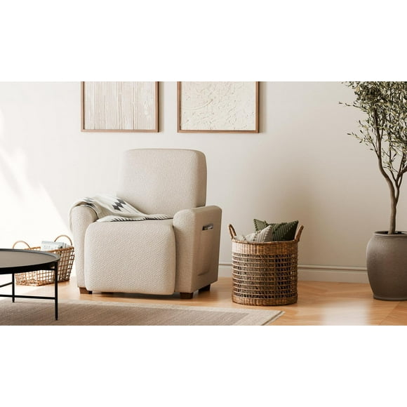 SmartFit Boucle Stretch Recliner Recycled Fabric Slipcover with Performance Fabric, 4-Piece Furniture Cover, Tan, Fabric slipcover
