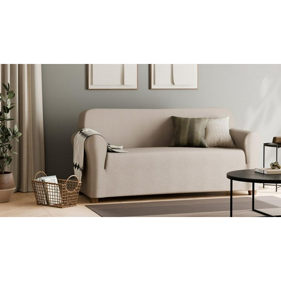 SmartFit Waterproof Stretch Sofa Slipcover with Textured Performance Fabric, 1-Piece Furniture Cover, Linen, Fabric slipcover