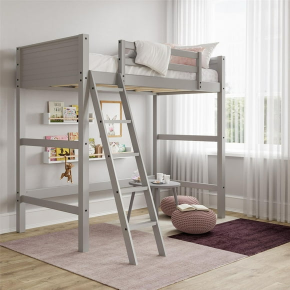 Your Zone Kiarah Twin Loft Bed with Ladder, Gray