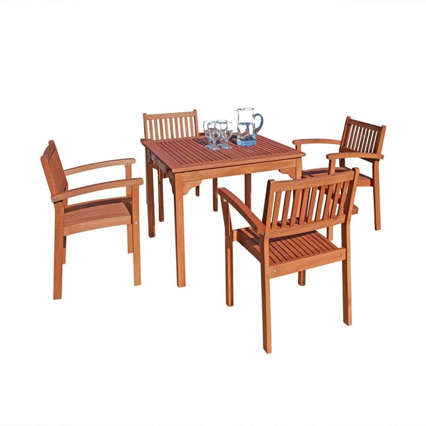 Malibu Outdoor 5piece Wood Patio Dining Set with Stacking Chairs