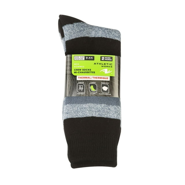 Athletic Works Men's Thermal Crew Socks, 2-Pack