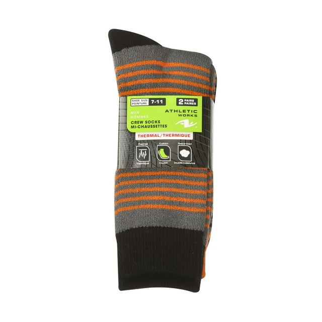 Athletic Works Men's Thermal Crew Socks, 2-Pack