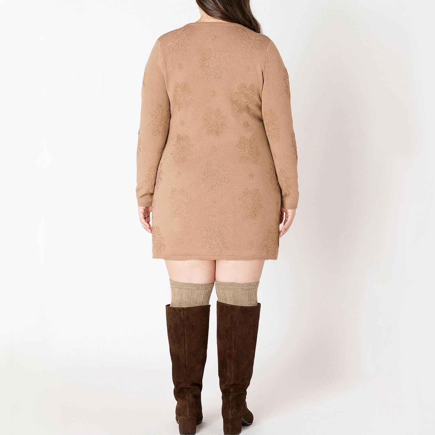 Devoted long sleeve patterned sweater dress