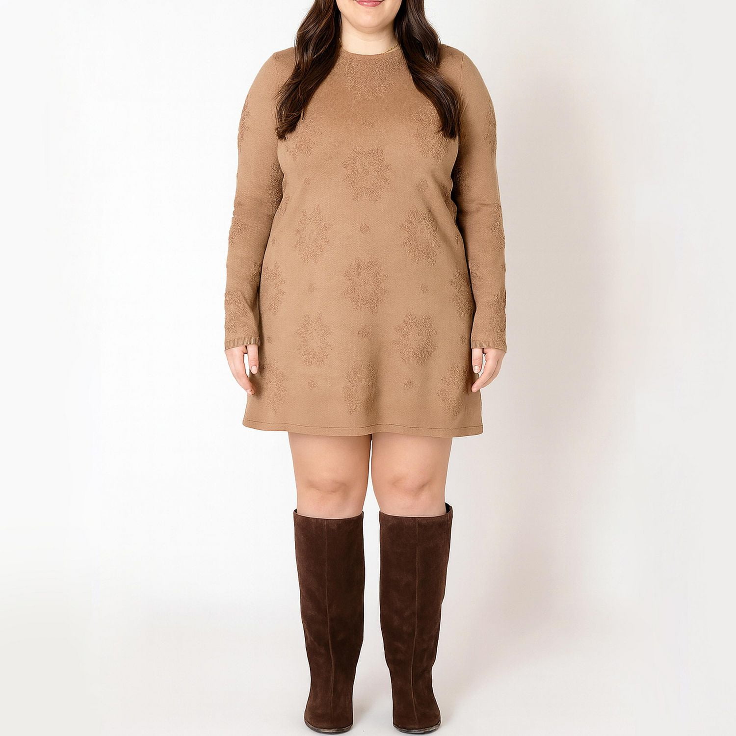 Devoted long sleeve patterned sweater dress