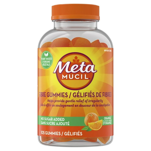 Metamucil Fibre Gummies, No Sugar Added, Orange Flavour, Prebiotic, Plant-Based