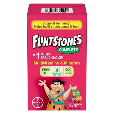 FLINTSTONES Complète multivitamines à mâcher pour enfants, sans aspartame, avec vitamine A, C6, B12, C, D, E et calcium