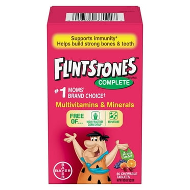 FLINTSTONES Multivitamines à mâcher pour enfants, sans aspartame, avec vitamine A, C6, B12, C, D, E et calcium