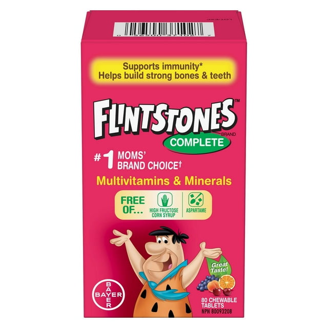 FLINTSTONES Complete Chewable Multivitamin for Kids, Aspartame-Free, with Vitamin A, B12, C, D, E, & Calcium