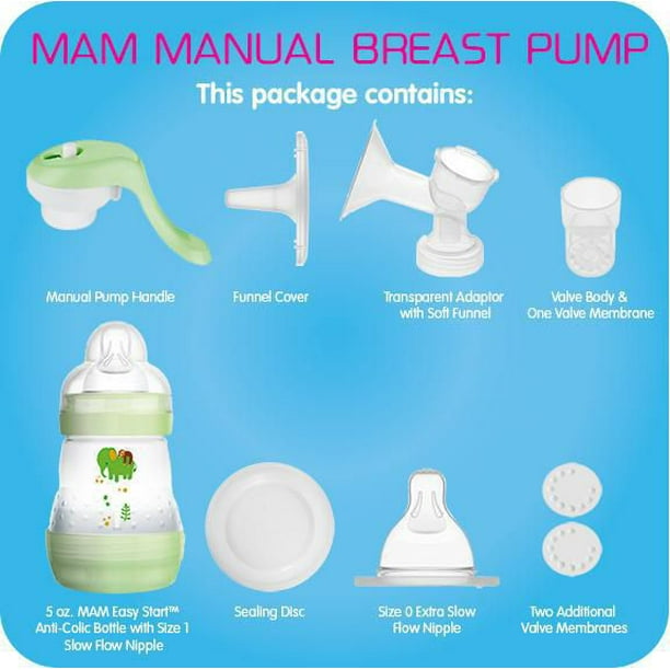 Tire-lait manuel MAM, tire-lait forme ergonomique portatif avec biberon MAM  Easy Start, 1 unité, sans BPA 