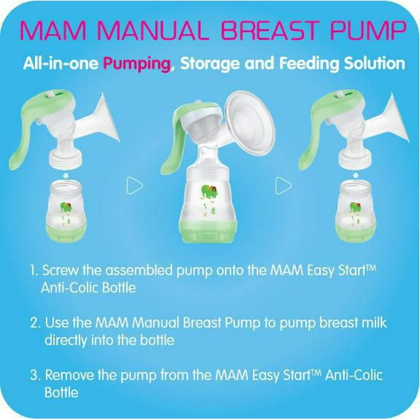 Tire-lait manuel MAM, tire-lait forme ergonomique portatif avec biberon MAM  Easy Start, 1 unité, sans BPA 