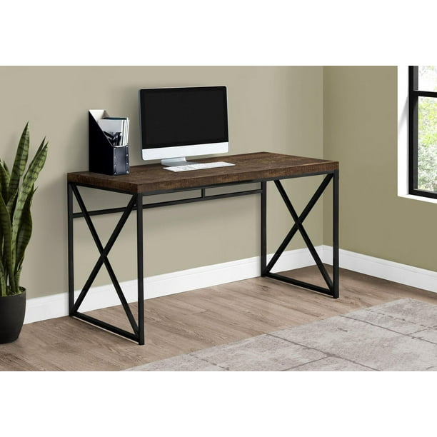 Monarch Specialties Computer Desk, Home Office, Laptop, Work, Metal, Laminate, Brown, Black