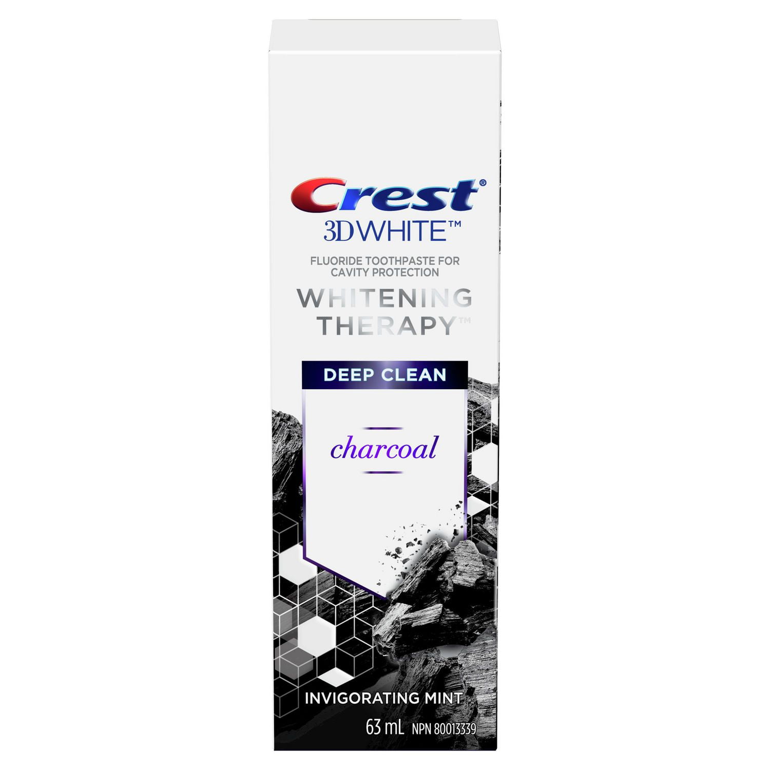 Crest 3D White Whitening Therapy Charcoal Deep Clean Fluoride Toothpaste,  Invigorating Mint, 63 mL